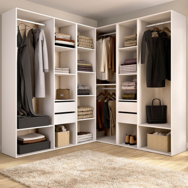 Armario Vestidor Abierto de Rincón Trasera Reversible 6 Columnas - Suit - Blanco y Natural 182 x 186 x 204,5 cm