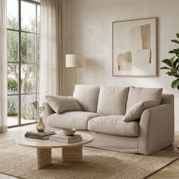 SOFÁ BEIGE TEJIDO SALÓN 200 X 102 X 100 CM