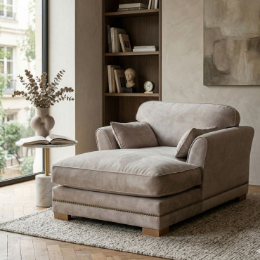 SOFÁ CHAISE LONGUE BEIGE TEJIDO SALÓN 114 X 155 X 92 CM