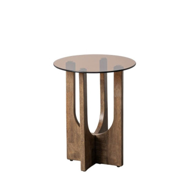 MESA AUXILIAR MARRÓN MADERA-CRISTAL 40 X 40 X 51 CM