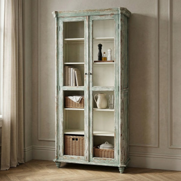 VITRINA MADERA RECICLADA SALÓN 101 X 44 X 216 CM