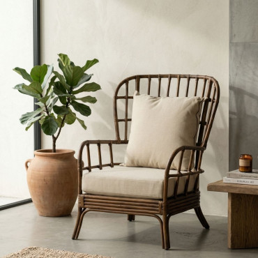 SILLÓN MARRÓN RATÁN DECORACIÓN 82 X 78 X 108 CM