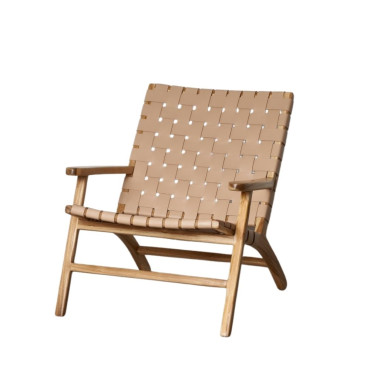 BUTACA BEIGE MADERA TECA-PIEL 74 X 78 X 75 CM