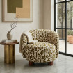 SILLÓN ESTAMPADO CREMA-OCRE TEJIDO-METAL 80 X 82 X 62 CM