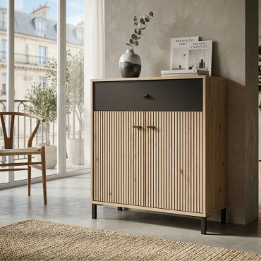 Aparador 2 puertas 1 cajon Petit Avignon Roble Artisan - Negro 80 x 90 x 40 cm