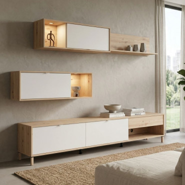 Mueble de salón modular Bergen Roble Artisan Cashmere - 234 x 178 x 40 cm