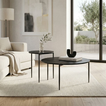 Set de 2 mesas de centro redondas de mármol Negro Everol 45 - 80 x 50 - 40 x 45 - 80 cm