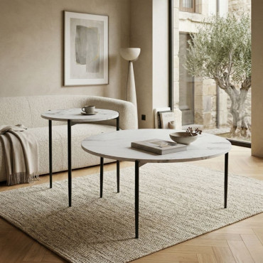 Set de 2 mesas de centro redondas de mármol Blanco Everol 45 - 80 x 50 - 40 x 45 - 80 cm