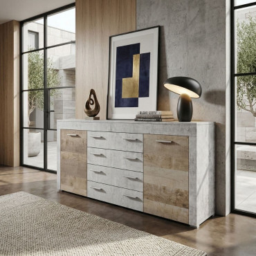 Aparador London 2 puertas 4 cajones Gris Estuco - Roble 170 x 77 x 40 cm