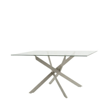 Mesa de comedor cristal Erika pata entrelazada Crema 140 x 76 x 90 cm
