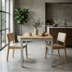 Mesa de cocina Dalton encimera madera de Roble patas metálicas Blancas 110 x 75 x 70 cm