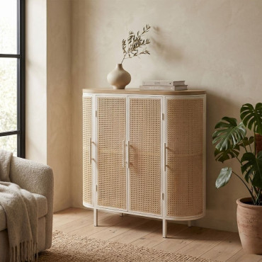 Recibidor 4 puertas ovalado Saya Blanco - Natural 80 x 80 x 39 cm