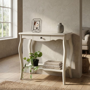 Consola de madera clásica Jara 1 cajón Blanco Decapé 78,5 x 76 x 36 cm