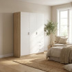 Armario 3 Puertas 3 Cajones Roble Canadian y Blanco Artik 121 x 180 x 52 cm