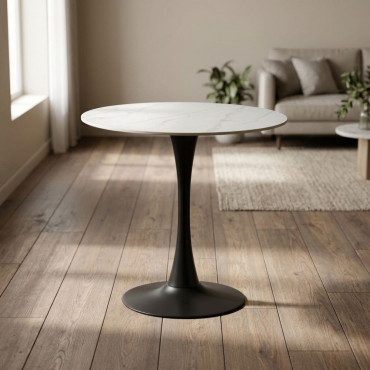 MESA REDONDA BLANCO PIEDRA SINTERIZADA 80 X 80 X 75 CM