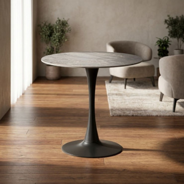 MESA REDONDA GRIS PIEDRA SINTERIZADA 80 X 80 X 75 CM