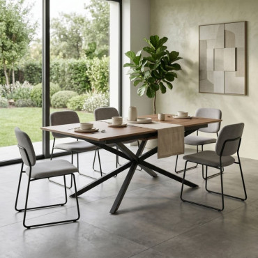 MESA EXTENSIBLE NATURAL DM-METAL SALÓN 160 X 90 X 76 CM