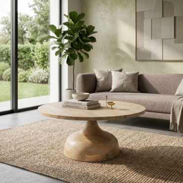 MESITA NATURAL MADERA DE MANGO SALÓN 90 X 90 X 40 CM