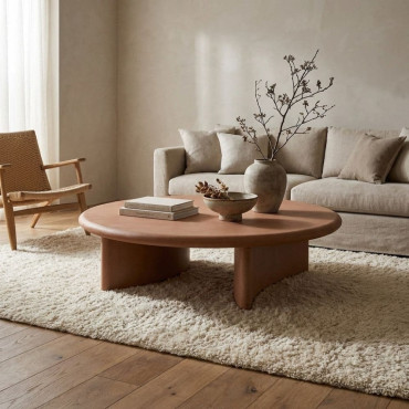 MESA CENTRO TEJA DM-MICROCEMENTO SALÓN 120 X 120 X 33 CM