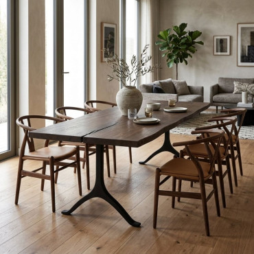 Mesa Comedor Suar y Hierro - Natural - Negro 240 x 77 x 90 cm