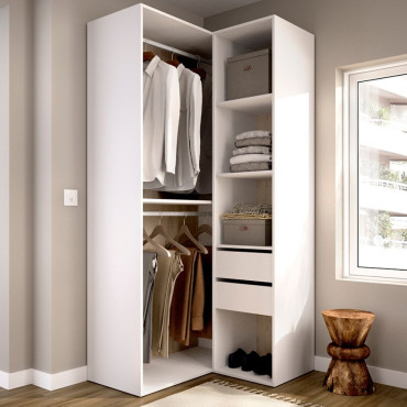 Armario Vestidor Abierto de Rincón Trasera Reversible - Suit - Blanco y Natural 84,5 x 104,5 x 204,5 cm