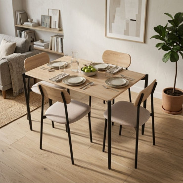 Conjunto de mesa y 4 sillas Naeba Natural Negro Beige - 100 x 75 x 70 cm