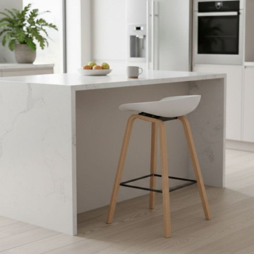 Taburete Turín Blanco Patas Roble 47x75x44 cm