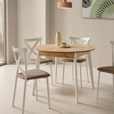 Mesa de Cocina Redonda Helen Roble-Blanco 90 x 76 x 90 cm