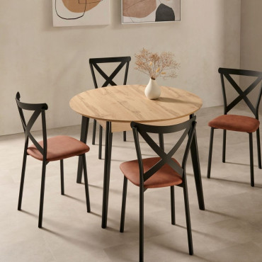 Mesa de Cocina Redonda Helen Roble-Negro 90 x 76 x 90 cm