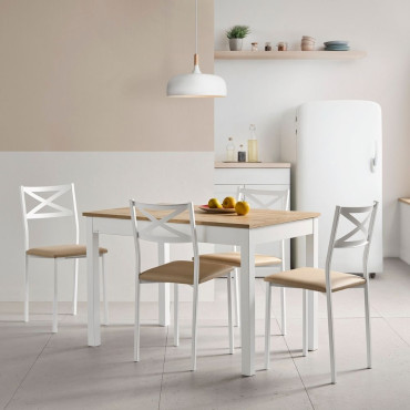 Mesa de cocina extensible Atenas Blanco y Roble Hércules