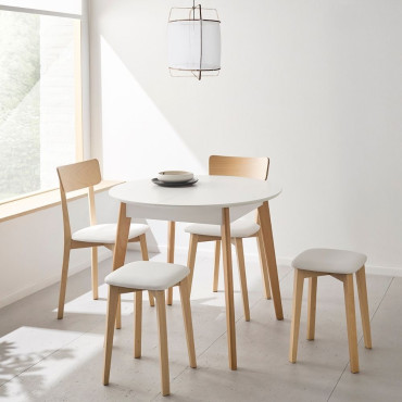 Mesa de Cocina Redonda Ana Blanca - Haya Extensible 90 x 77 cm