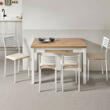 Mesa de Cocina Extensible con Cajón Nube Roble Hércules - Blanco