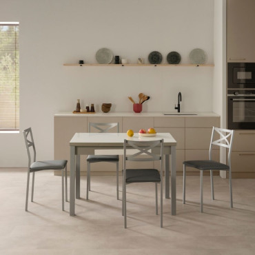 Mesa de Cocina Extensible Cristal Alba Blanco Óptico y Aluminio