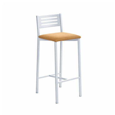 Taburete barra medio con respalo Kelsa Blanco asiento tapizado en tela Domus color Habana (marrón claro)