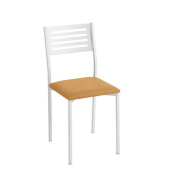 Silla Kelsa Blanco tapizada en tela Domus color Habana (marrón claro)