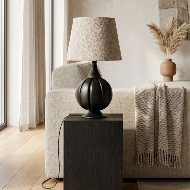 LÁMPARA MESA NEGRO TEJIDO-MADERA 24 X 24 X 47,50 CM