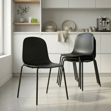 Pack de 4 sillas de comedor Luna de polipropileno negro 45x85x52 cm