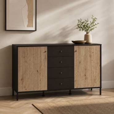 Aparador 2 puertas 4 cajones Aquitania Ébano - Natural 157 x 93 x 40 cm