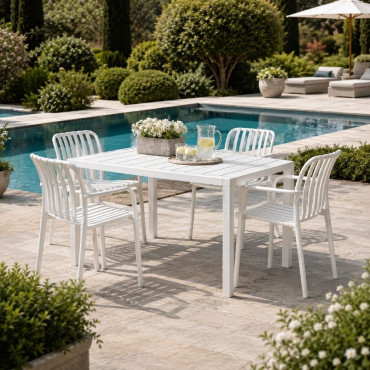 Mesa de Jardín Fija Ember Polipropileno Blanca - 120 x 75 x 80 cm