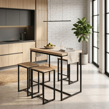 Conjunto Nagano mesa alta y taburetes diseño de estilo industrial Natural - Negro - 100 x 86 x 60 cm