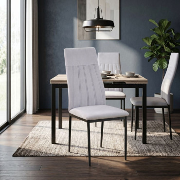 Silla de comedor tapizada Elba velvet gris patas negras - 42 x 99 x 51 cm