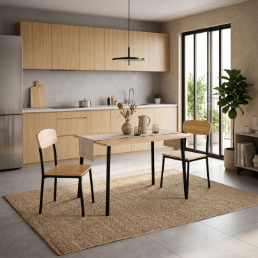 Conjunto de mesa y 2 sillas Keisen estilo industrial roble - negro - 90 x 75 x 60 cm