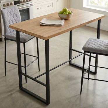 Mesa alta de cocina Nalon estilo industrial - Roble y negro - 120 x 100 x 70 cm
