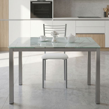 Mesa de cocina extensible Cameron Cristal blanco - 110-170 x 75 x 70 cm