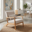 Butaca de madera maciza con brazos Roma tapizado tela Beige - Roble