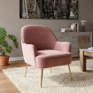Butaca Amur oro tapizada en terciopelo rosa 66 x 80 x 66 cm