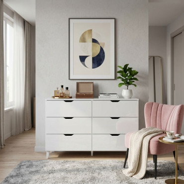 Cómoda 6 cajones Loft Blanco Brillo