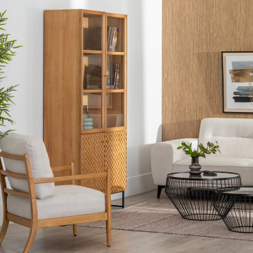 Vitrina Marigni con 4 puertas en madera natural y patas metálicas negras 84,5 x 198 x 42,5 cm