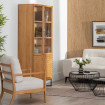 Vitrina Marigni con 4 puertas en madera natural y patas metálicas negras 84,5 x 198 x 42,5 cm