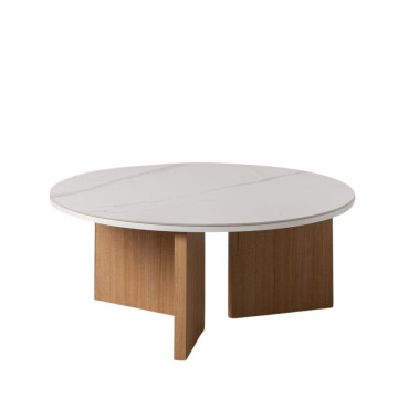 Mesa de centro redonda encimera cerámica Blanca 80 x 35 x 80 cm